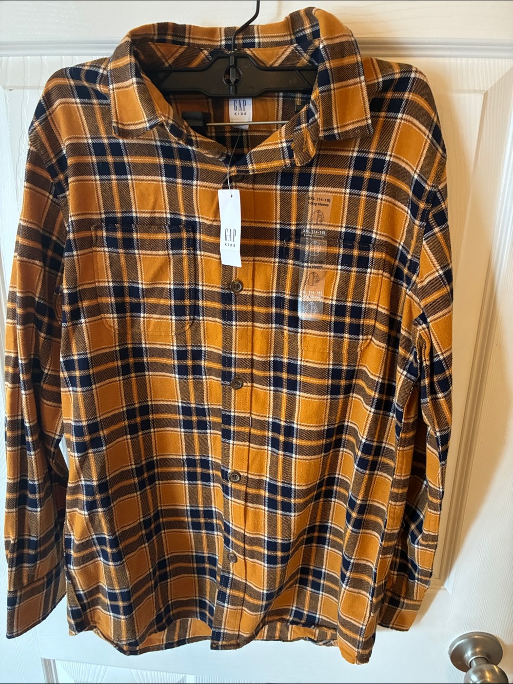 GAP Men's Mustard and Navy Plaid Button-Down Shirt